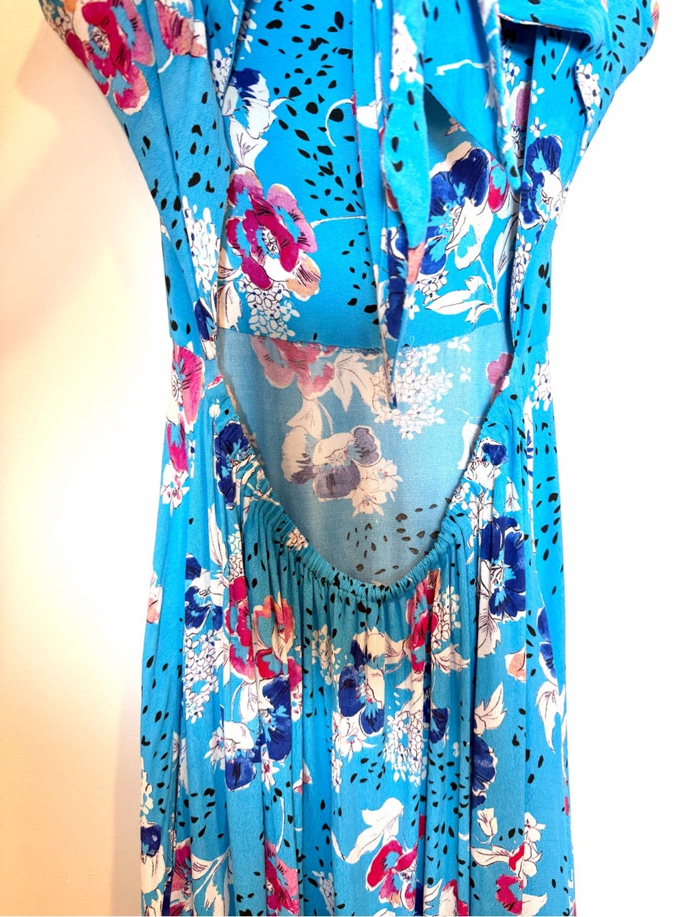Zara Blue Red Floral Open Tie Back Strappy Maxi Dress Sz Small - Picture 4 of 9